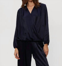 Michael Stars Vita Surplice Top in navy - women's blouse