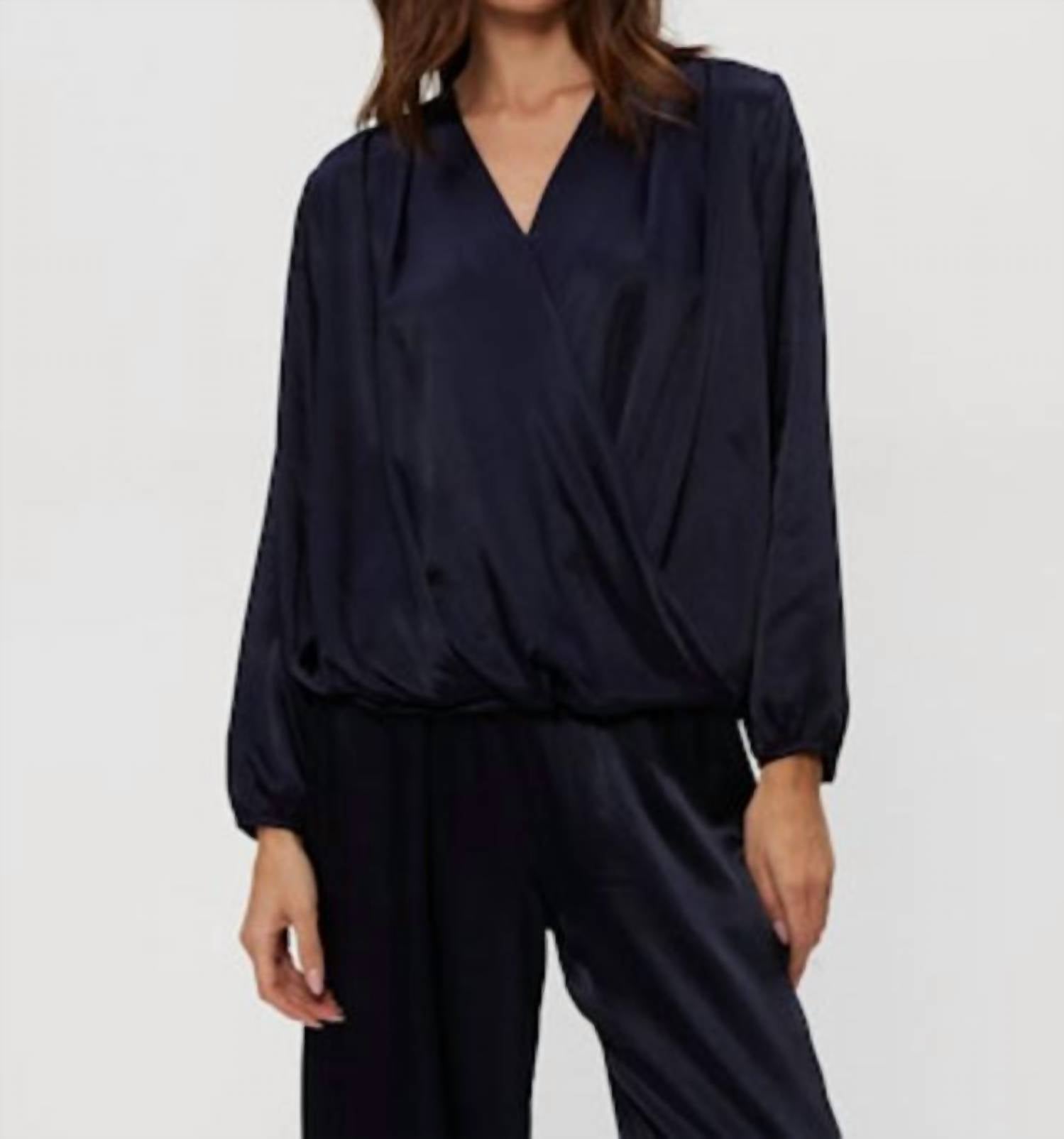 Michael Stars Vita Surplice Top in navy - women's blouse
