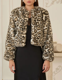Skies Are Blue - Lola Leopard Chubby Faux Fur Crop Jacket