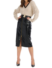 ALLISON NEW YORK Taren Faux Leather Midi Skirt in black - women's skirt - view 4