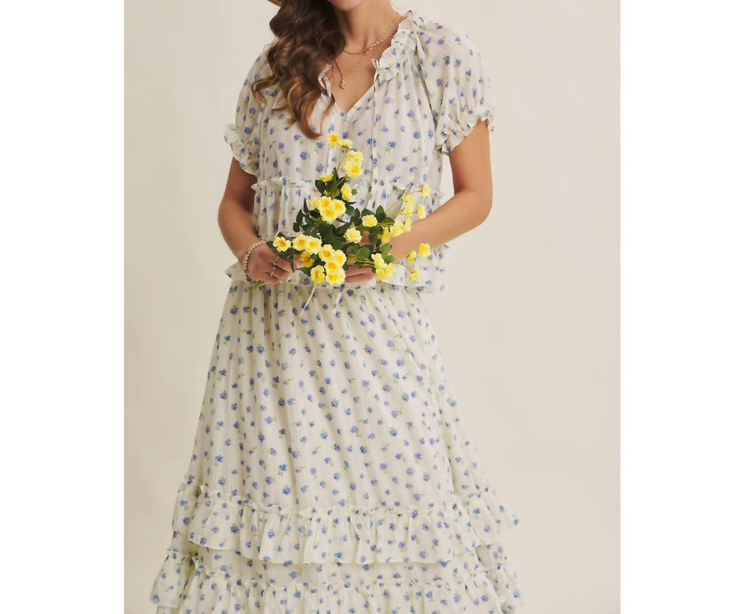 In February - Women's Floral Tiered Midi Skirt