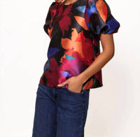 hutch Nadine Short Sleeve Top in navy multi floral - women's blouse - detail view