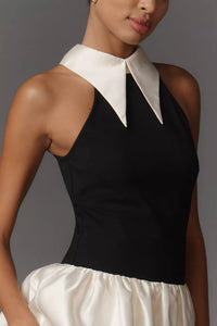 Flat White - Sleeveless Collared Twofer Maxi Dress