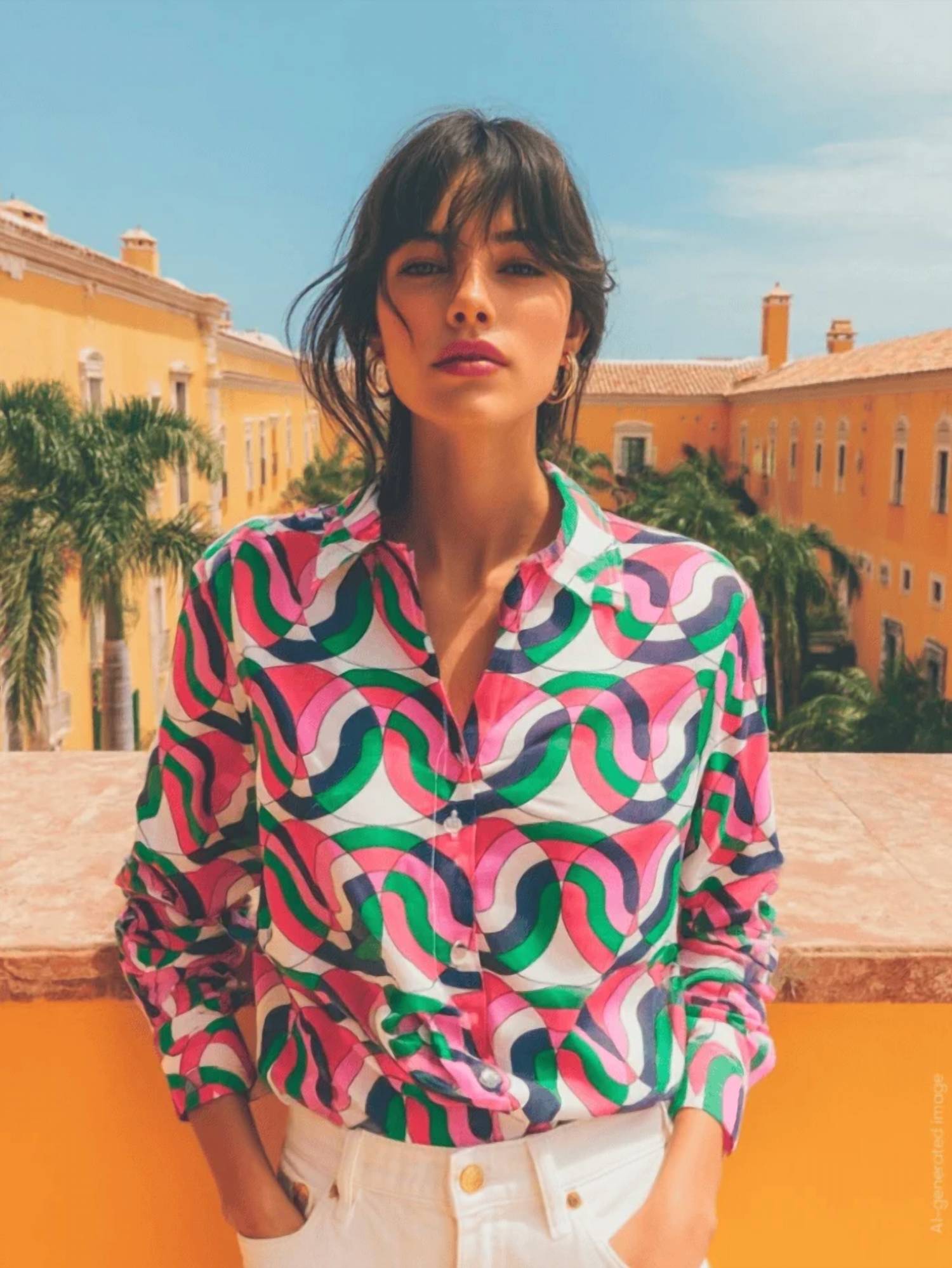 Vilagallo - Gaby Geometrico Print Top