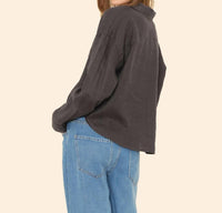 XIRENA Brittan Long Sleeve Shirt in black quartz - women's shirt - detail view