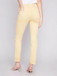 CHARLIE B Slant Fringe Ankle Jean in lemon - women's jeans - detail view