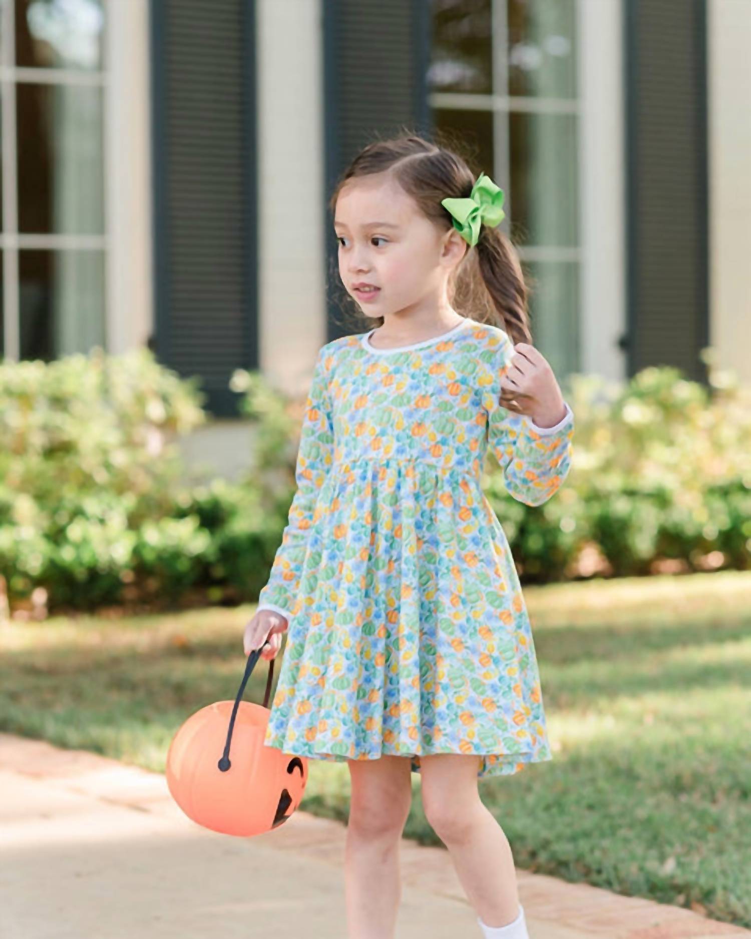 The Proper Peony - Girl's Pumpkin Mix Twirl Dress