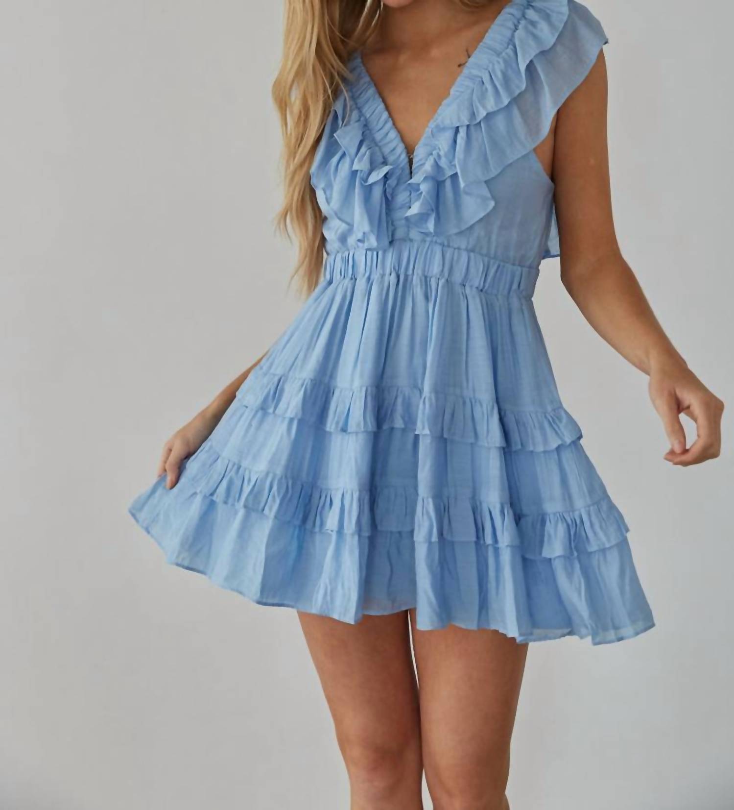 Mustard Seed - V-neck Ruffle Tiered Mini Dress
