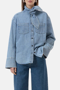 CLOSED Denim Scarf Shirt in light blue - women's shirt - detail view