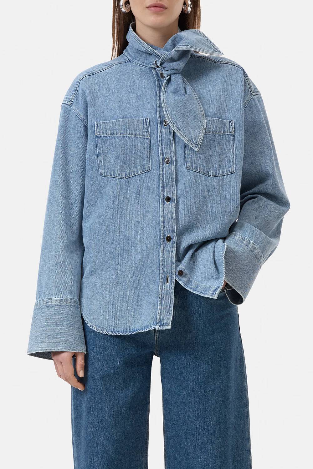 CLOSED Denim Scarf Shirt in light blue - women's shirt - detail view