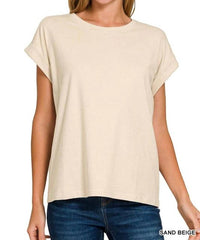 Zenana - Round Neck Folded Short Sleeve T-shirt