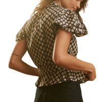 THE GREAT. Women's The Gardenia Top in mini evening daisy - women's blouse - detail view