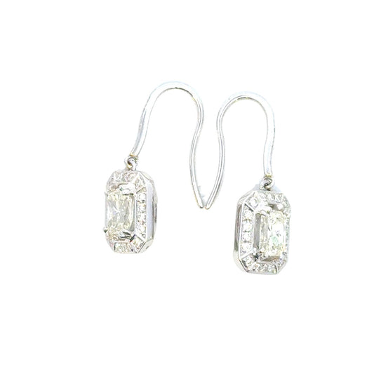 Aamiaa - 1.51 Carat Natural Diamond Emerald Cut Halo Drop Earrings