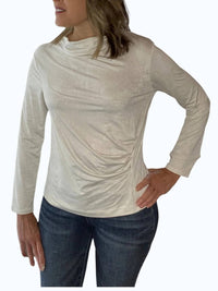 Clara Sun Woo Silky Knit Top With Side Ruching in ivory - women's blouse
