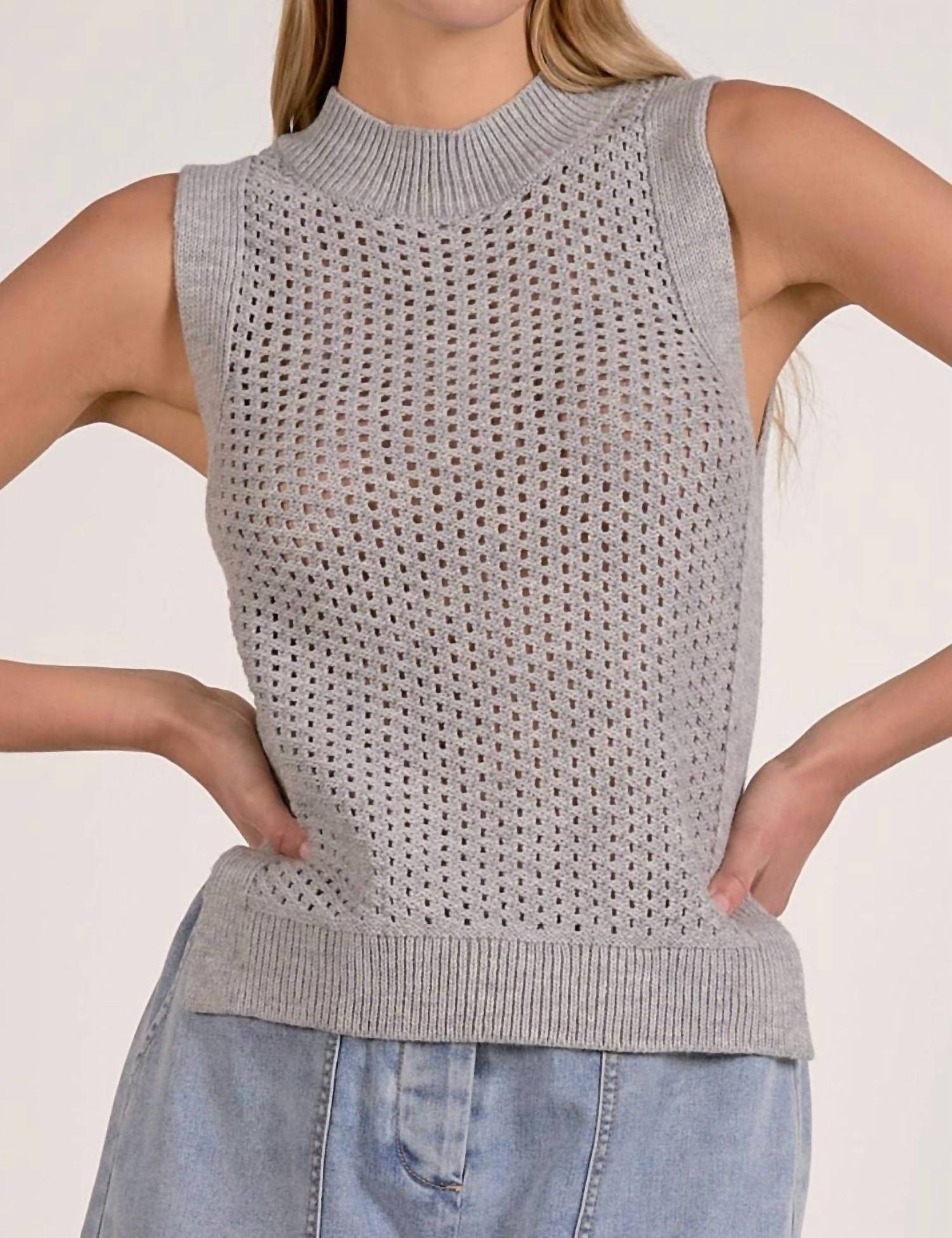 ELAN Women's Knit Sweater Tank Top in light gray - women's tank top