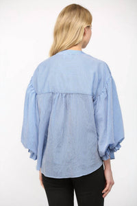 Fate - Pinstripe Bubble Sleeve Blouse