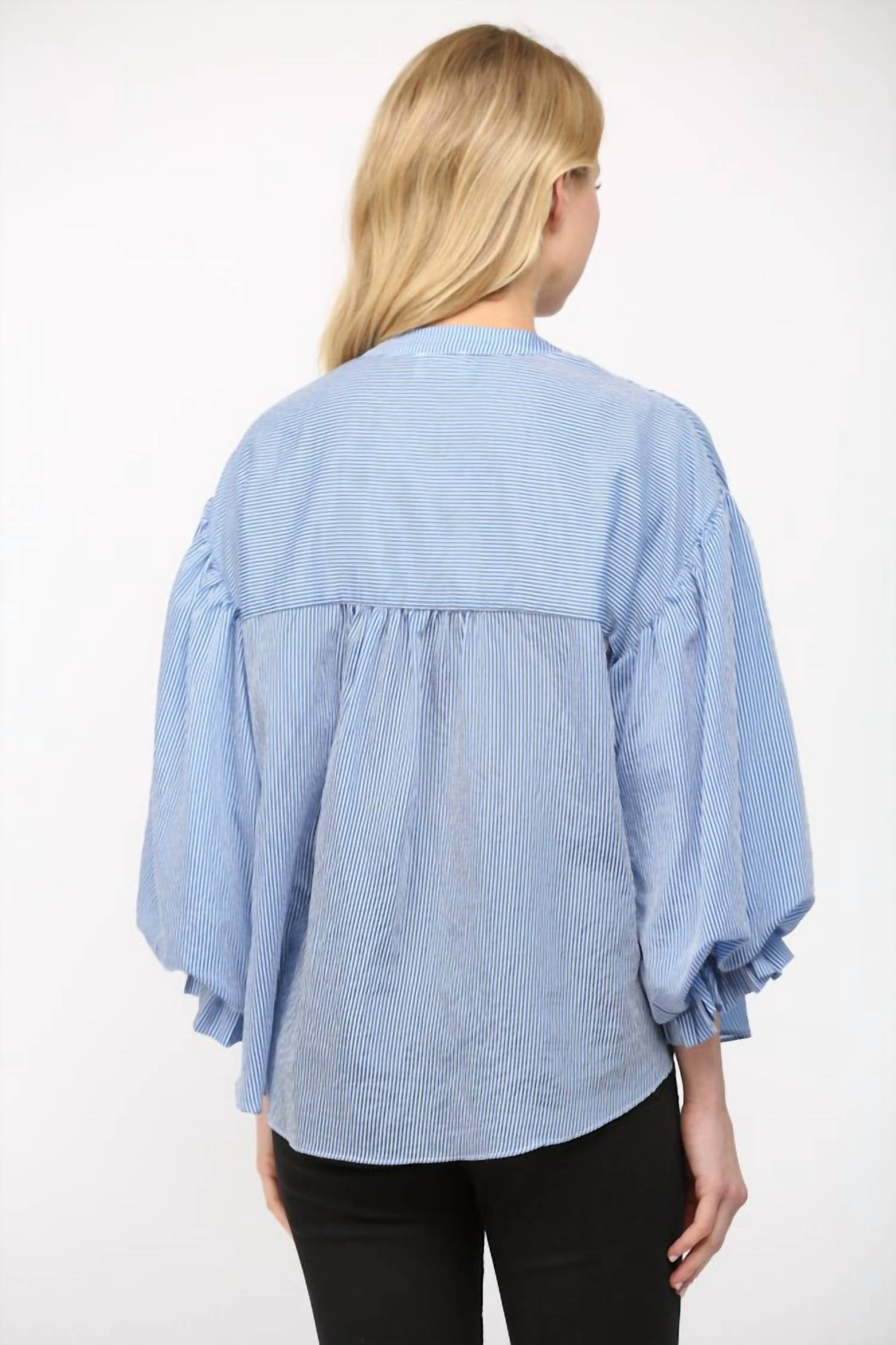 Fate - Pinstripe Bubble Sleeve Blouse