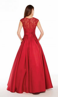 ALYCE PARIS Pleated Skirt Lace Bodice Dress in crimson red - women's dress - detail view
