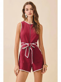 Tcec - Triangle Embroidery Stitch Detail Romper