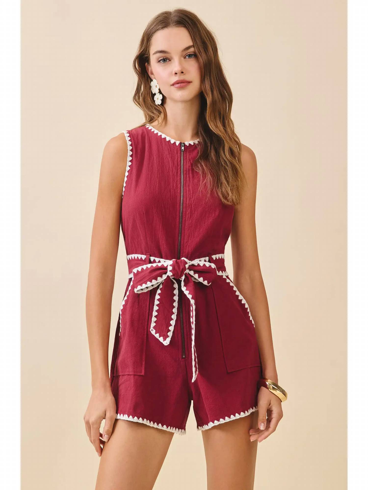 Tcec - Triangle Embroidery Stitch Detail Romper