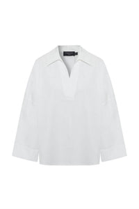 Exquise - Lucia Collared Poplin V-neck Blouse