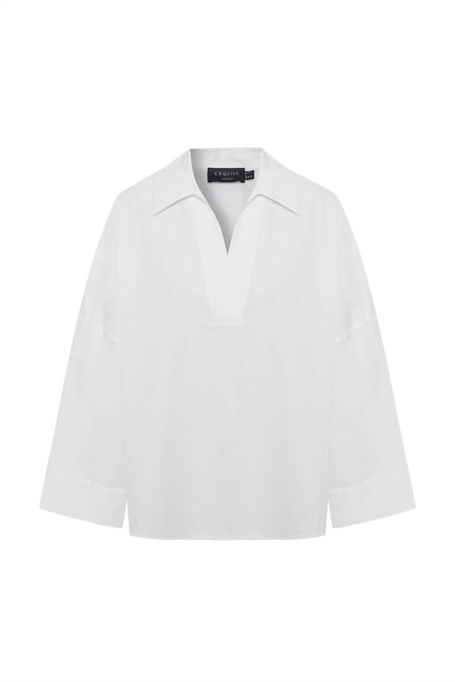 Exquise - Lucia Collared Poplin V-neck Blouse