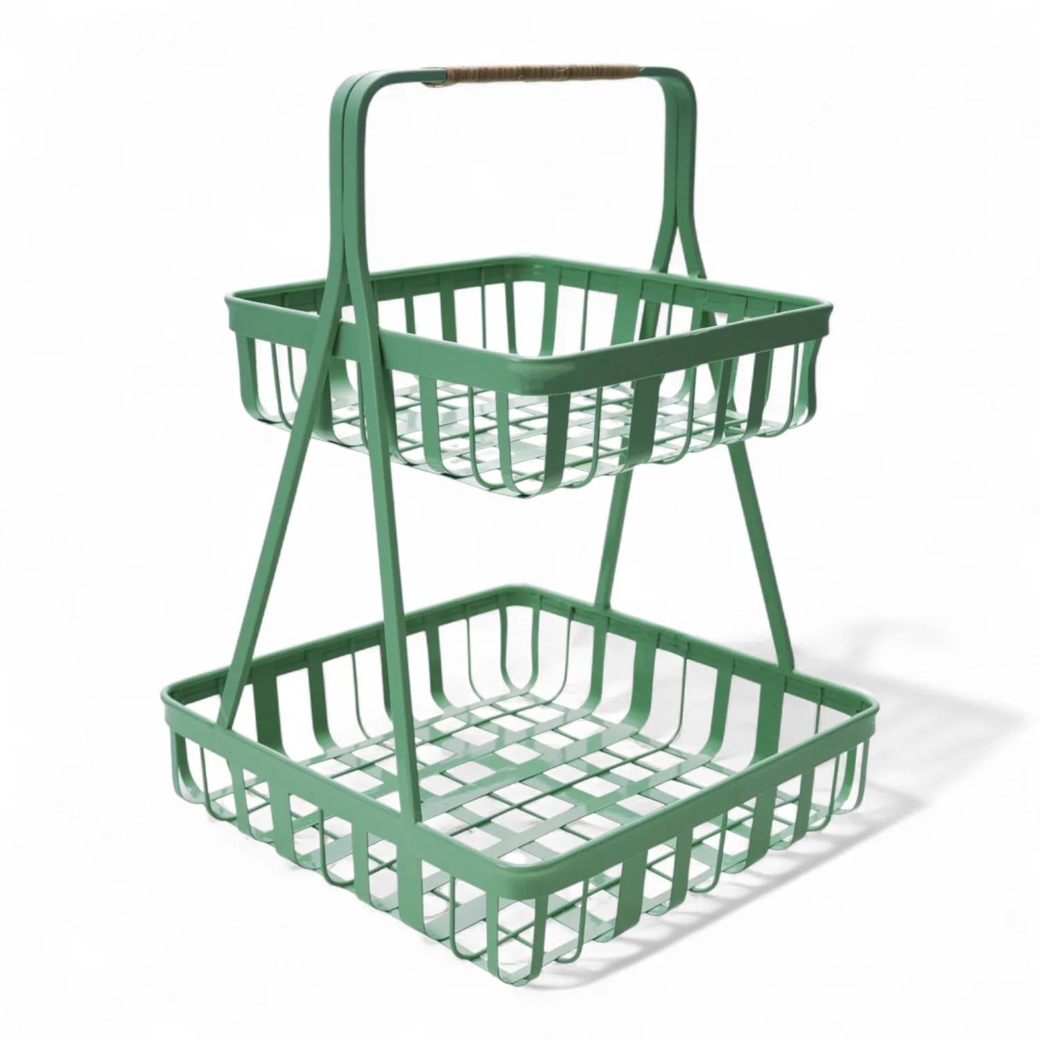 Creative Co-Op - 2-tier Metal Tray With Rattan Wrapped Handle