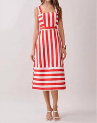 Tcec - Wide Straps Striped Midi Dress