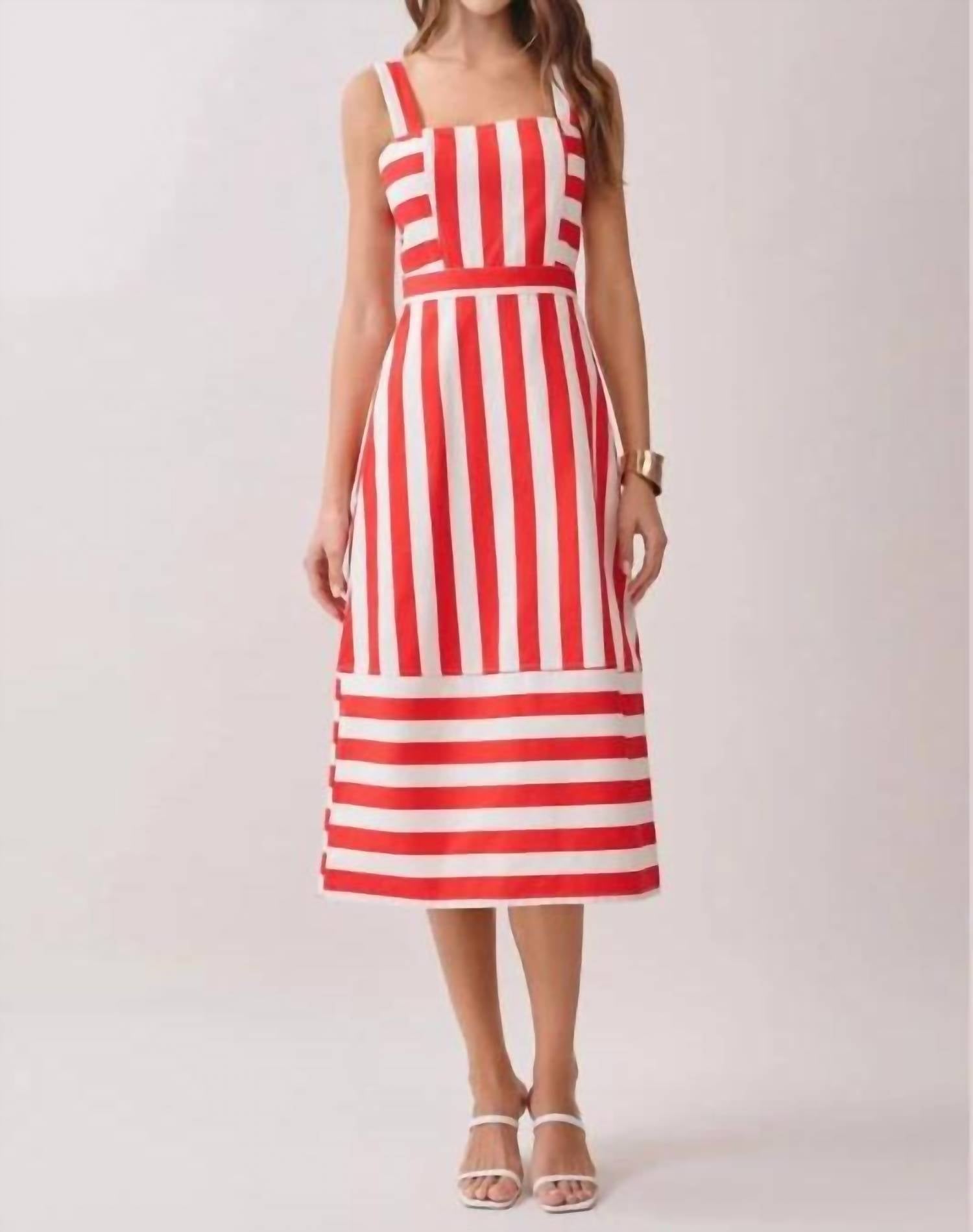Tcec - Wide Straps Striped Midi Dress