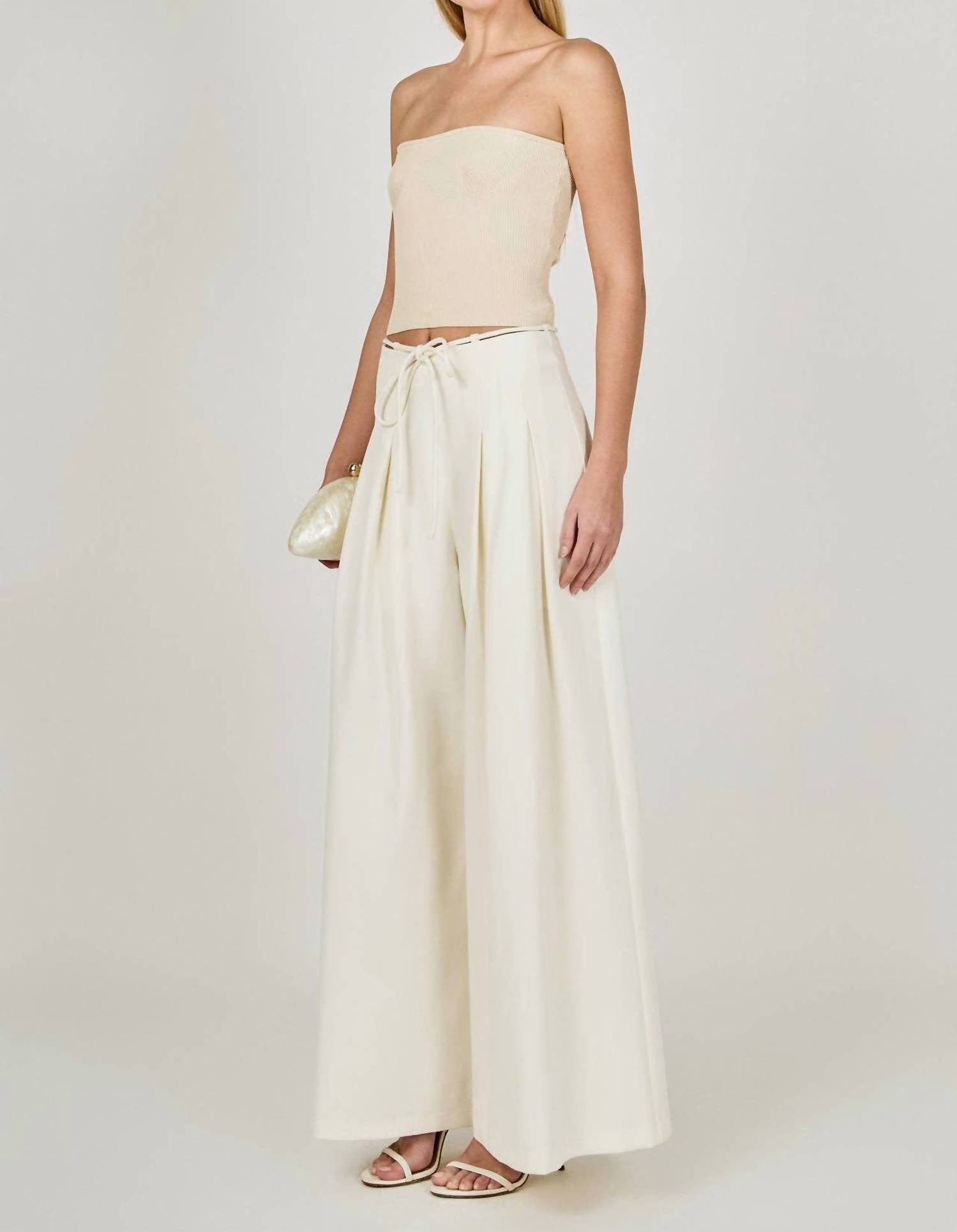 endless rose Waist Tape With High Waist Long Pant in cream - women's pants - detail view
