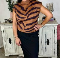 Entro - Animal Pattern Short Sleeve Mock Neck Top