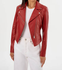 LAMARQUE Pascale Faux Leather Jacket in crimson - women's jacket - alternate view