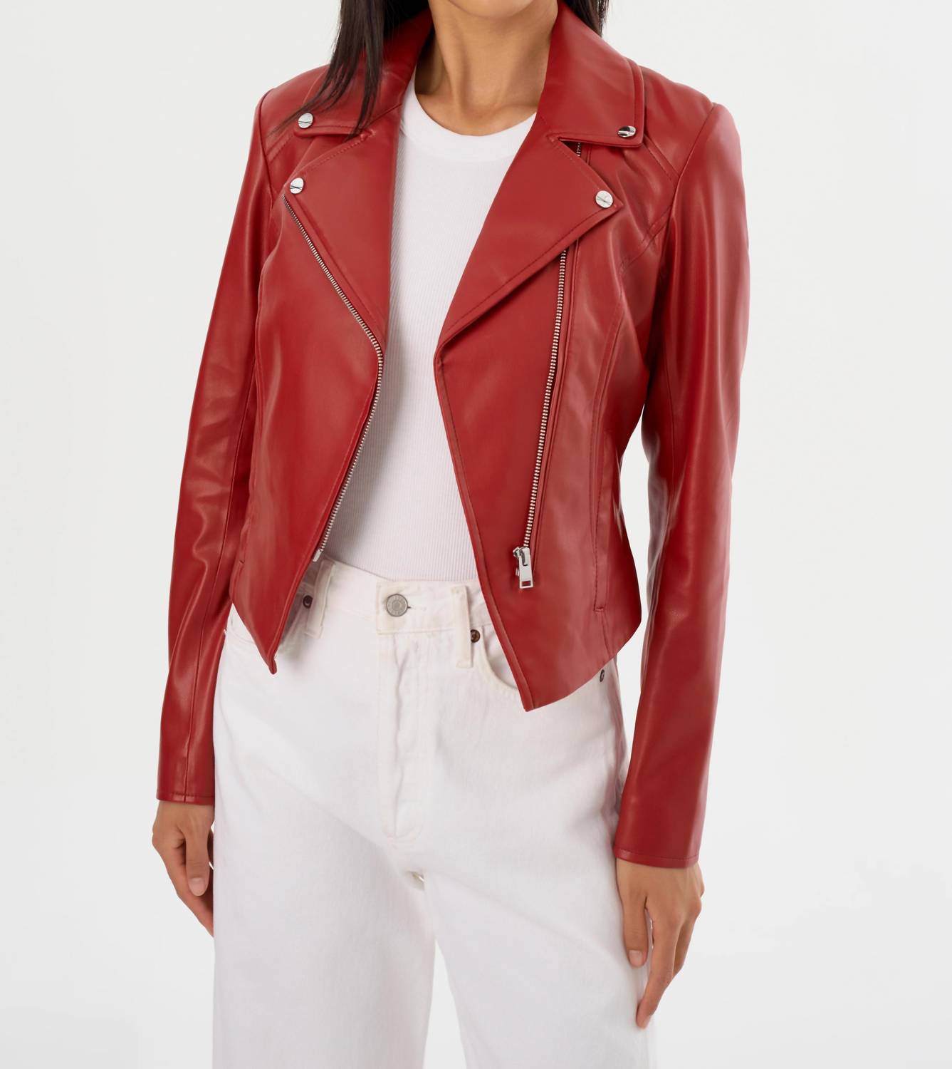 LAMARQUE Pascale Faux Leather Jacket in crimson - women's jacket - alternate view