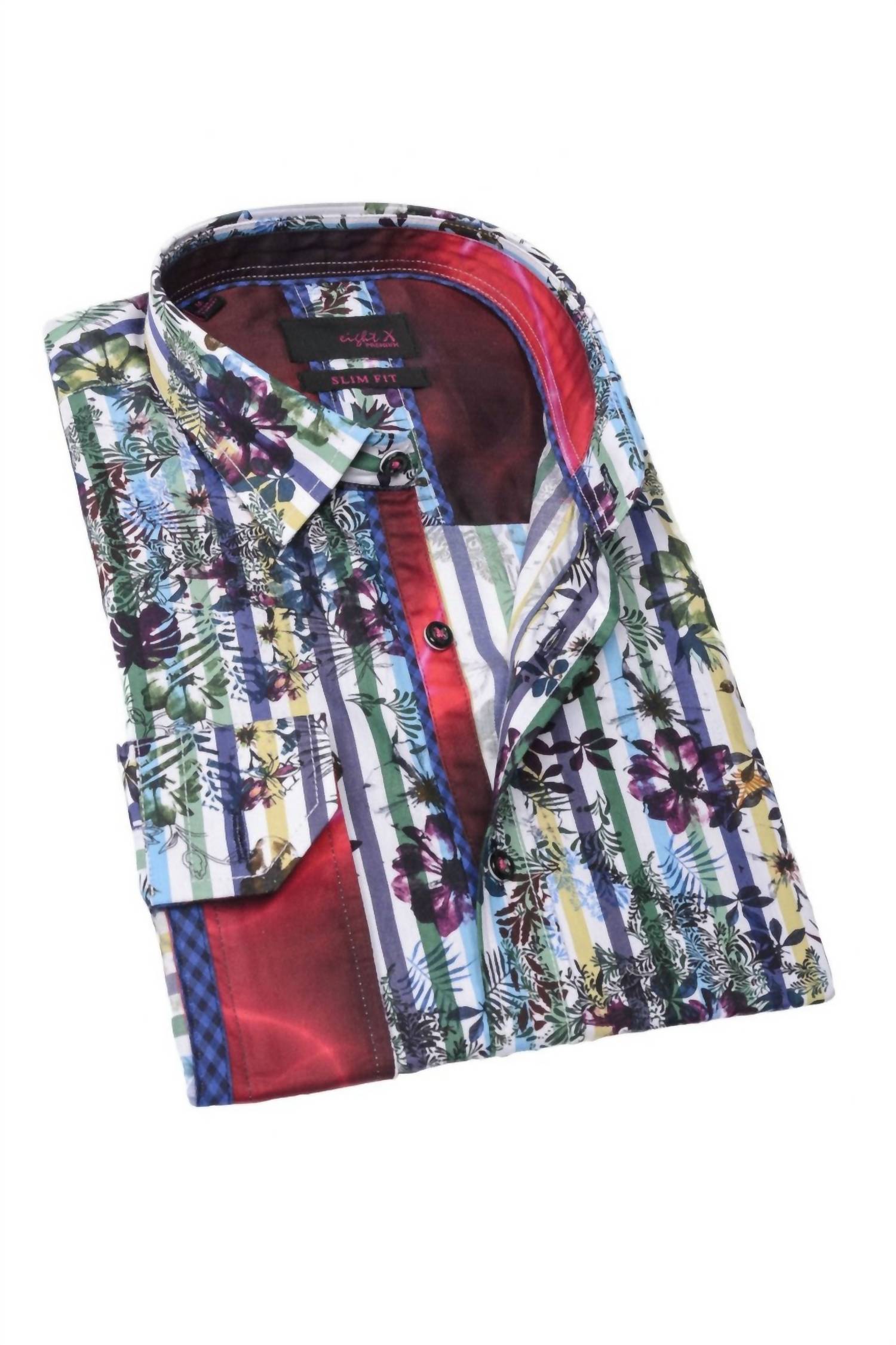 Eight X - Flowers And Stripes Button Down Shirt With Trim