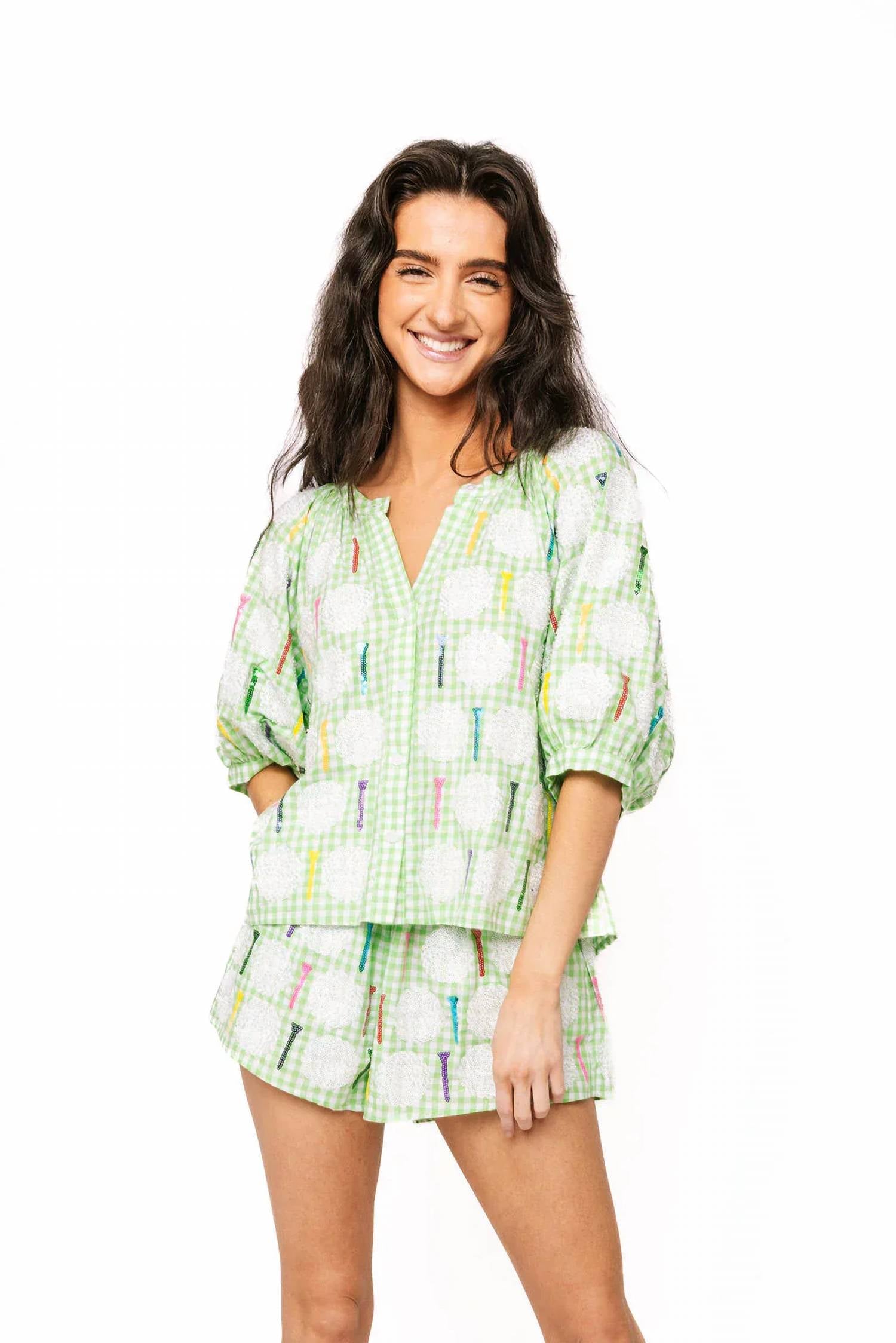 Queen Of Sparkles - Gingham Sequin Golf Tee