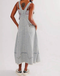Free People Bendita Hickory Stripe Midi Denim Dress in blue - women's dress - detail view