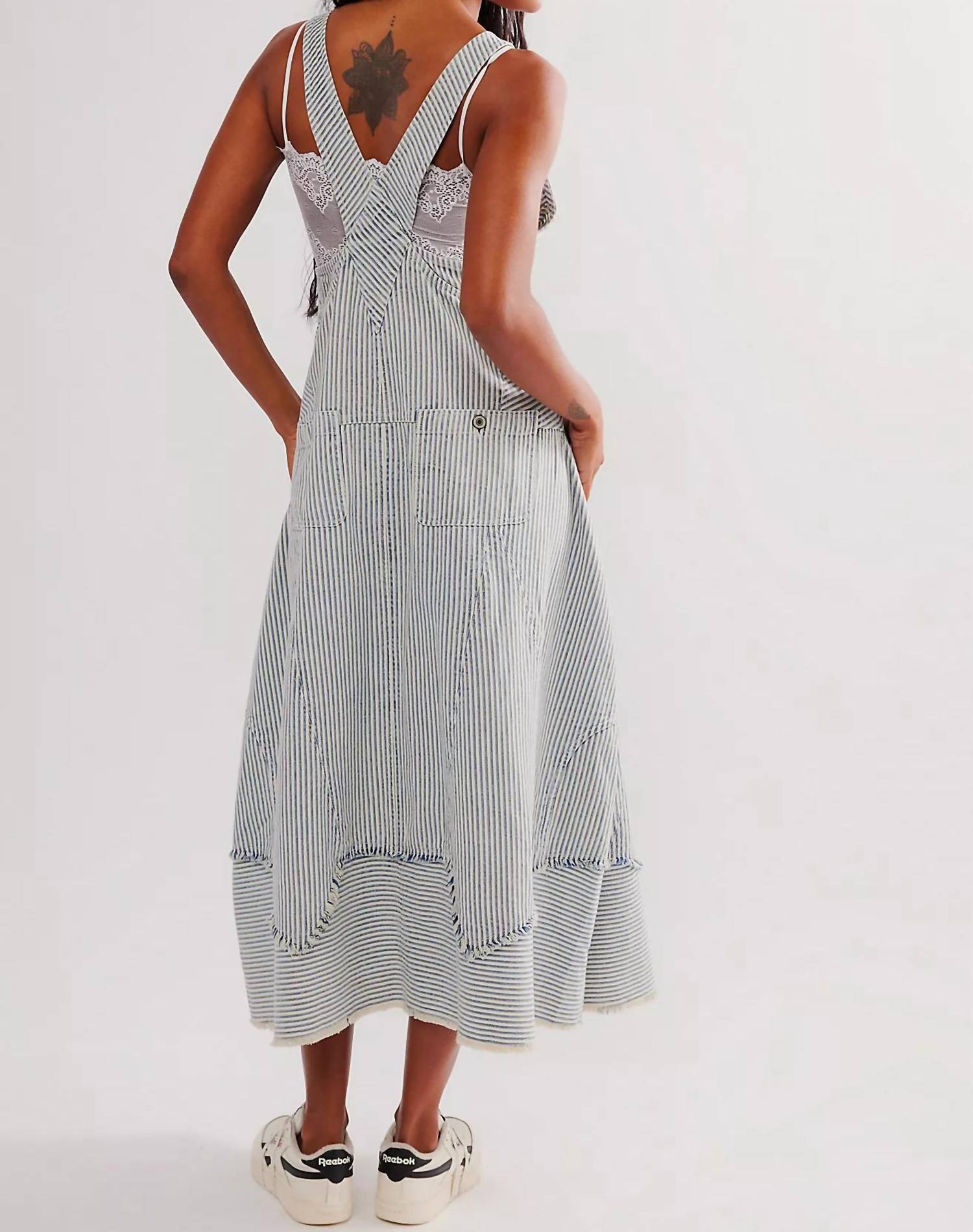 Free People Bendita Hickory Stripe Midi Denim Dress in blue - women's dress - detail view
