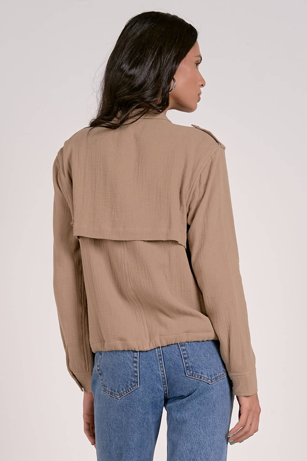 ELAN Zip Crepe Jacket in beige - women's jacket - alternate view