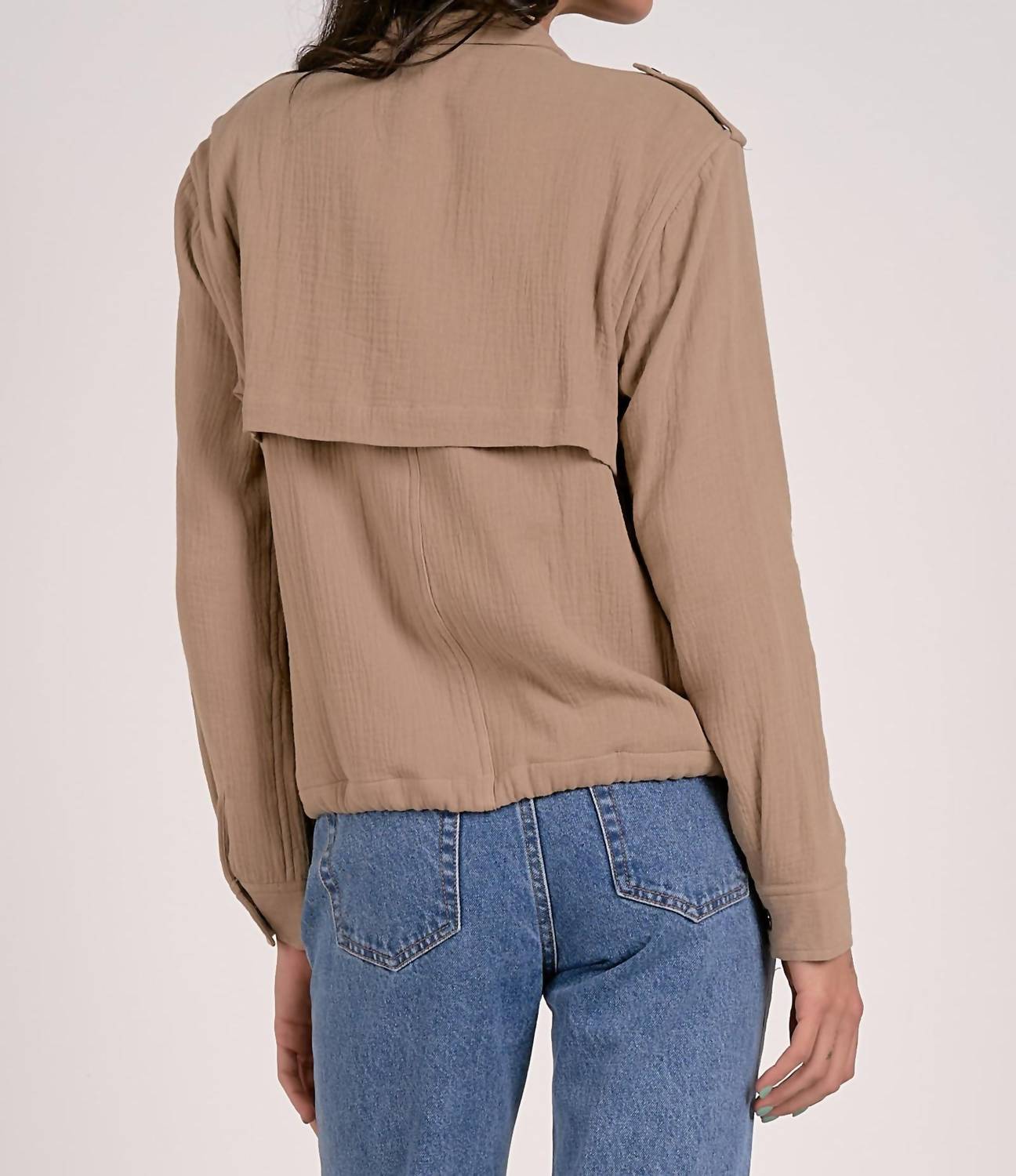 ELAN Zip Crepe Jacket in beige - women's jacket - detail view