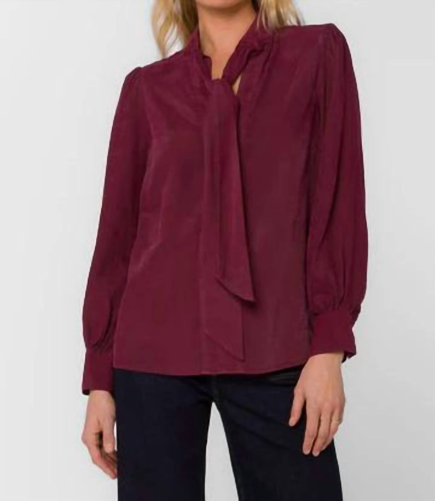 Velvet Heart Anastasia Tie Neck Blouse in cabernet - women's blouse