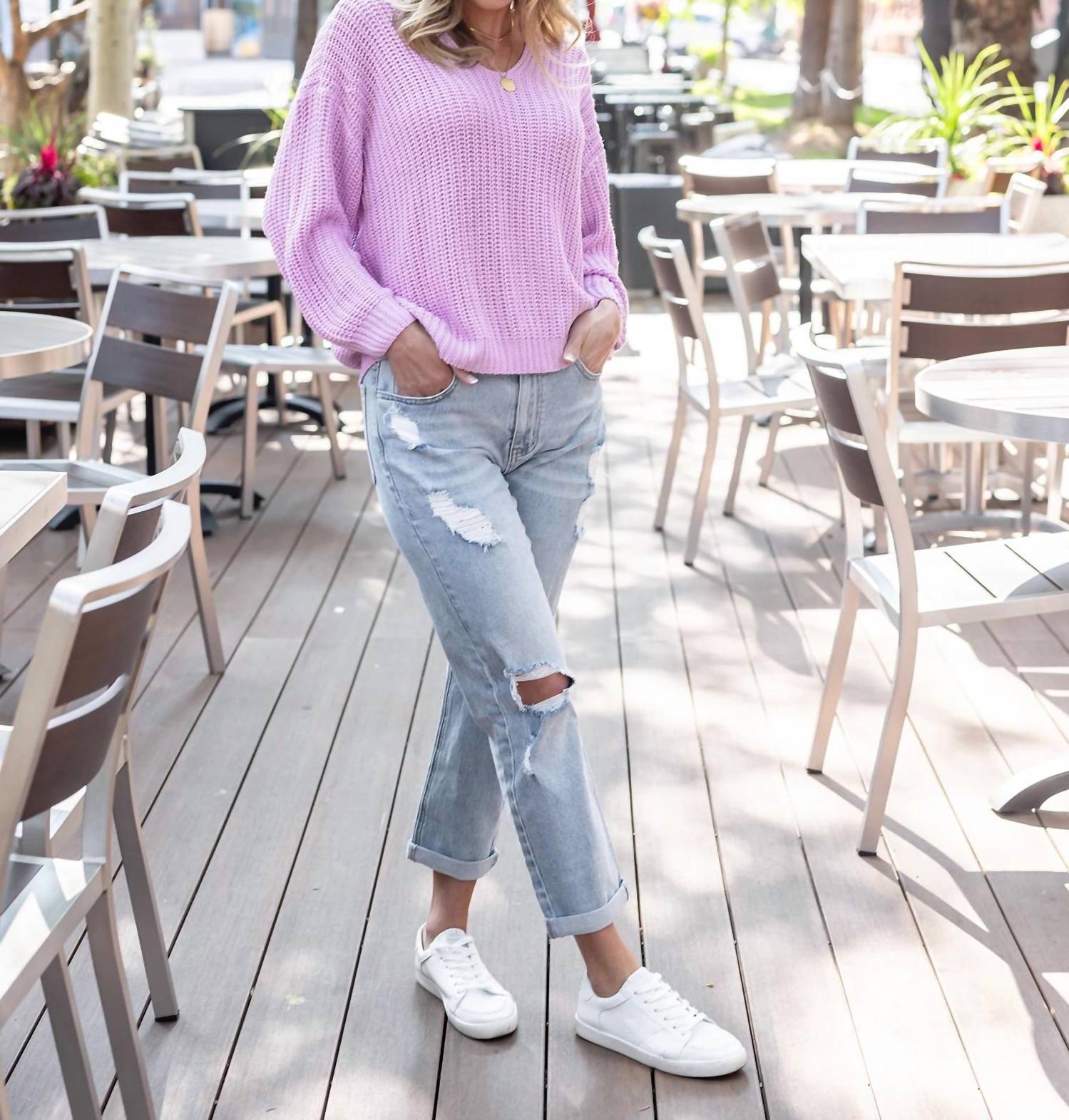 Grace and Lace Boyfriend Slouchy Knit Sweater in orchid - women's sweater - view 6