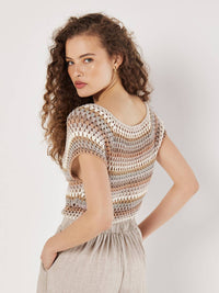 Apricot - Hand Knitted Crochet Stripes Top