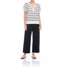 Fifteen Twenty - Beth Crochet Stripe Cap Sleeve Lace-Up Sweater