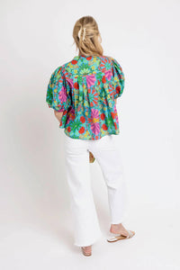 Karlie - Women's Floral Short Puff Sleeves Blouse