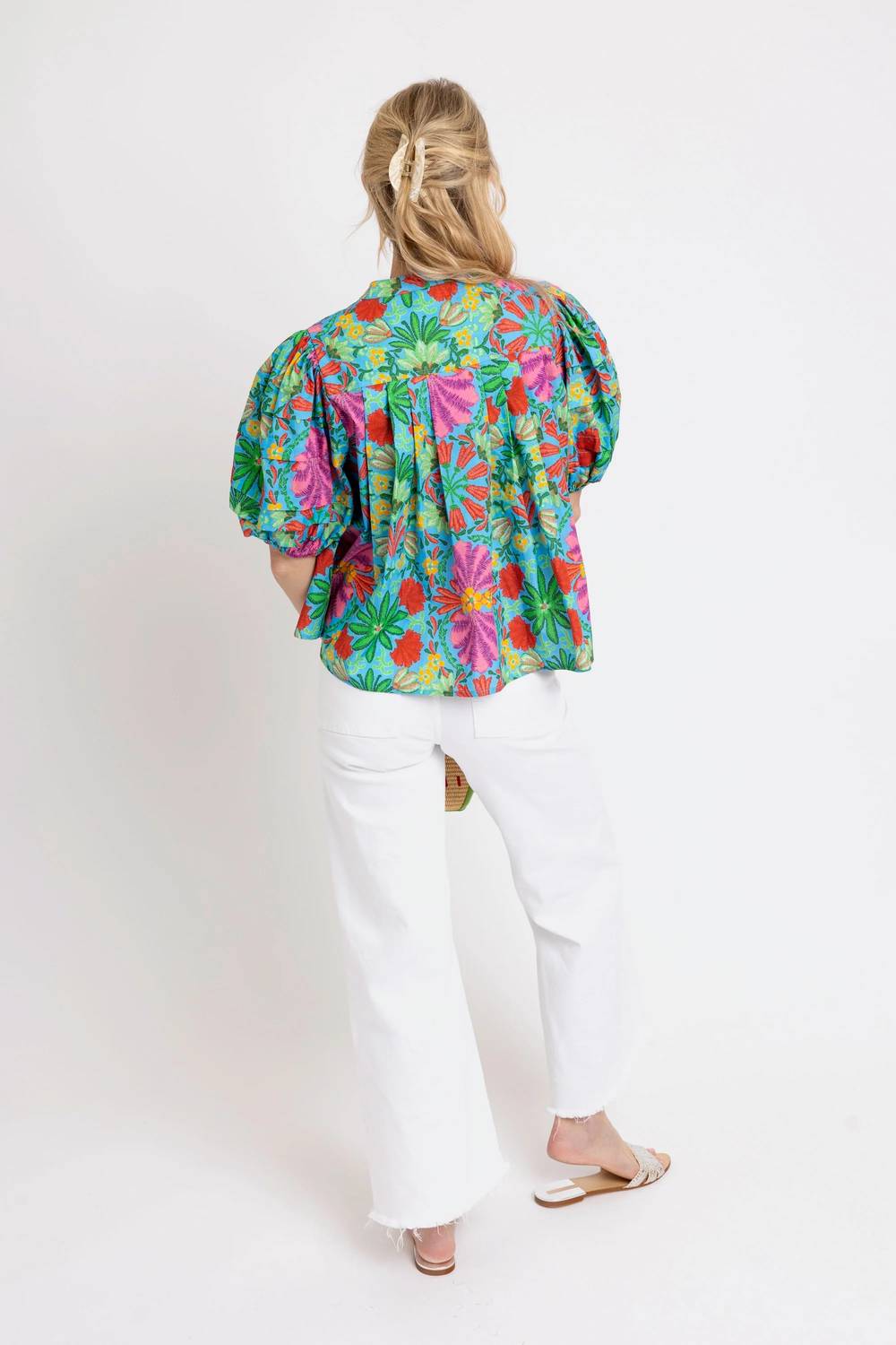 Karlie - Women's Floral Short Puff Sleeves Blouse
