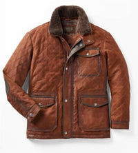 Madison Creek Outfitters Sedona Goat Suede Leather Jacket in bourbon - men's jacket - detail view