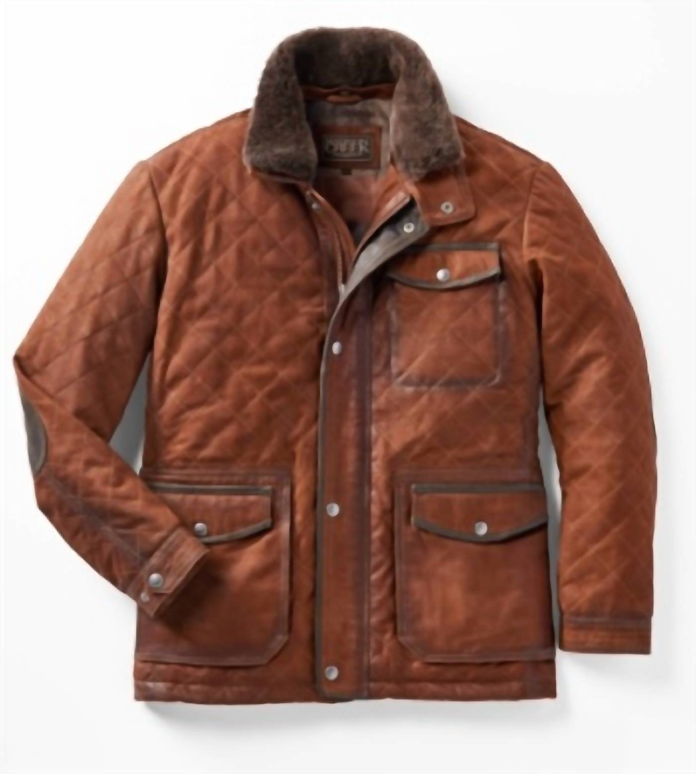 Madison Creek Outfitters Sedona Goat Suede Leather Jacket in bourbon - men's jacket - detail view