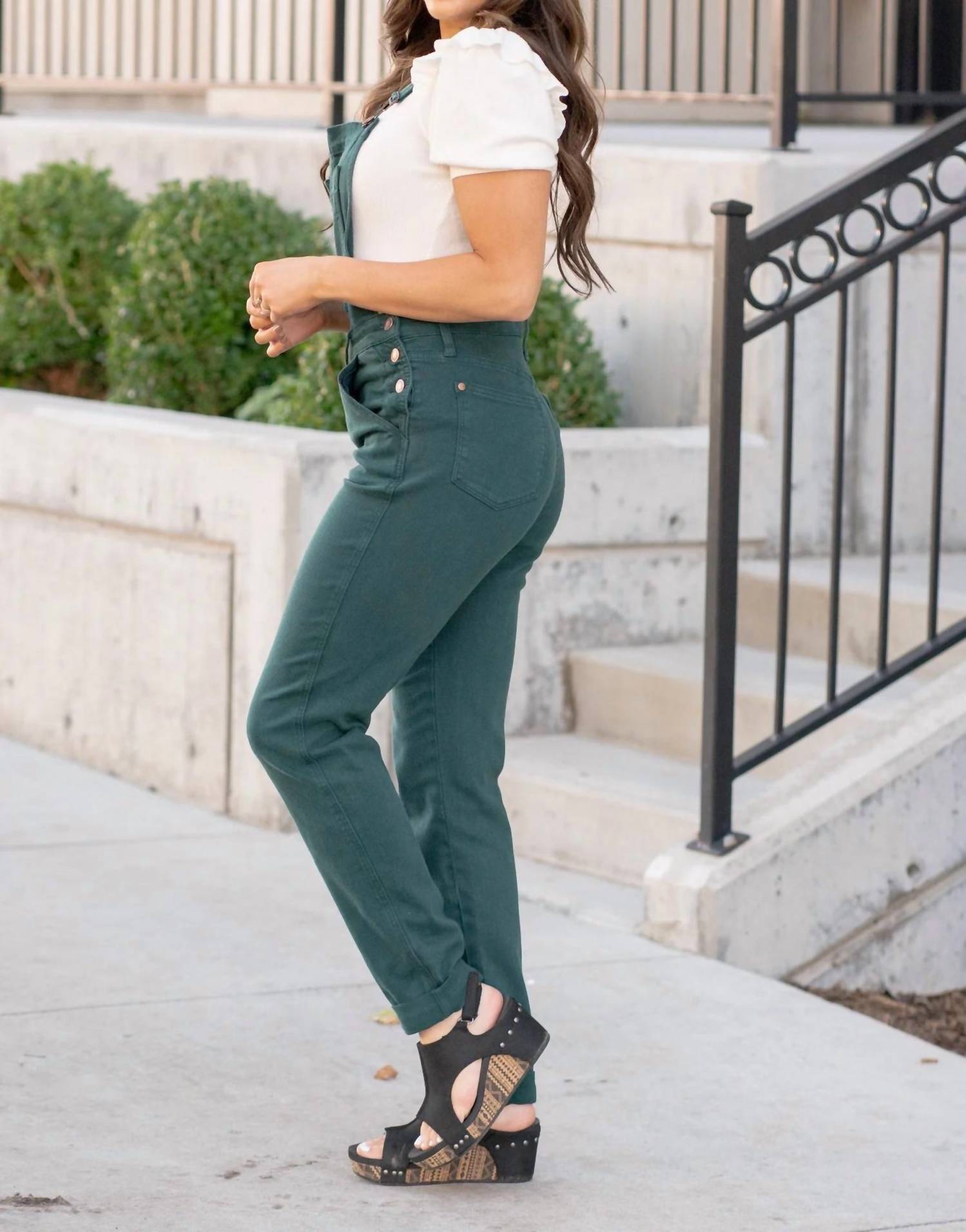 Judy Blue - High Waist Garment Dyed Boyfriend Double Cuff Overalls