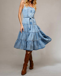 Blue B - Garment Washed Tiered Zip Midi Dress