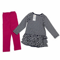 Florence Eiseman Kid's Stripe Kit Tunic With Flower & Leggings in navy pink - item - detail view